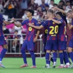 Pemain Barcelona merayakan kemenangan 5-0 atas Como di Joan Gamper Trophy 2025