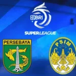 Logo Persebaya Surabaya dan PSIM Yogyakarta pada laga pembuka di GBT