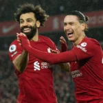 Mohamed Salah merayakan gol bersama Darwin Nunez untuk Liverpool di Liga Inggris 2025